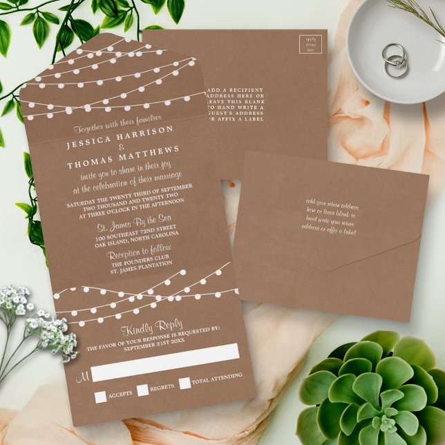 Invitación Todo En Uno La colección de Bodas Rustic Kraft Lights (Subido por el creador)