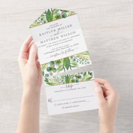 Invitación Todo En Uno La colección de Bodas verdes y dorados