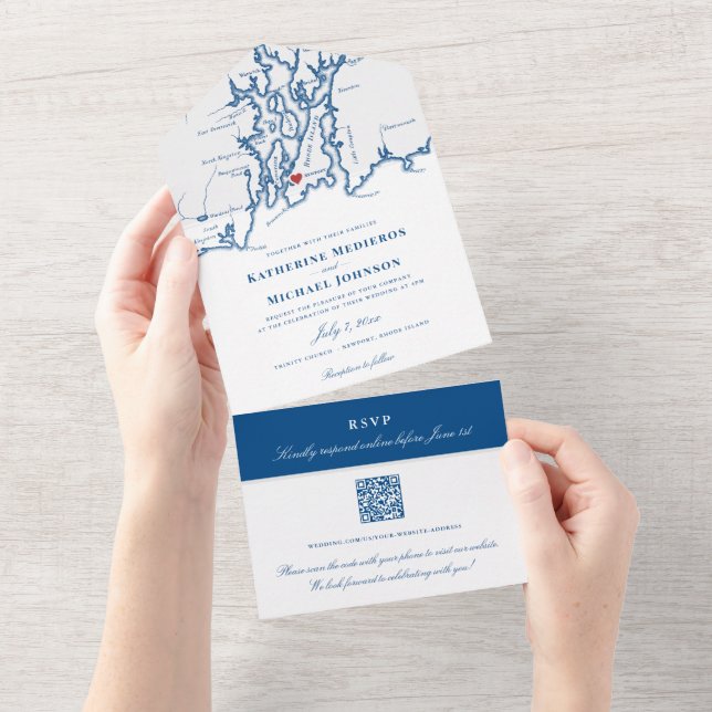 Invitación Todo En Uno La elegante boda de la isla Rhode de Newport (desgarro)