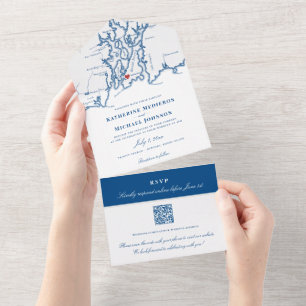Invitación Todo En Uno La elegante boda de la isla Rhode de Newport