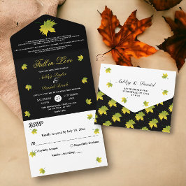 Invitación Todo En Uno La Elegante Caída Rústica Deja Al Boda Blanco Y Ne