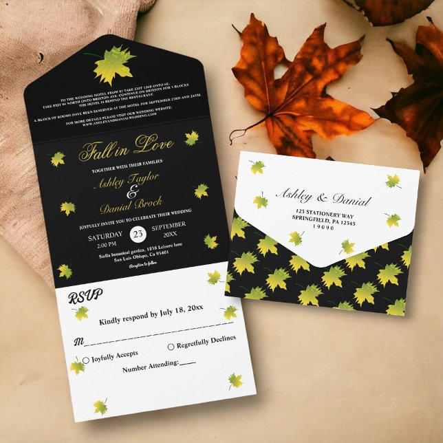 Invitación Todo En Uno La Elegante Caída Rústica Deja Al Boda Blanco Y Ne (Subido por el creador)