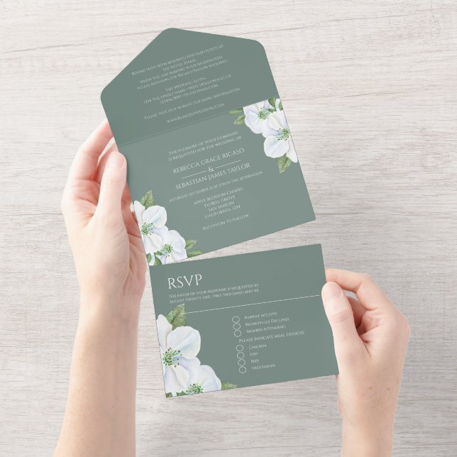Invitación Todo En Uno La manzana blanca florece todo en un Boda (desgarro)