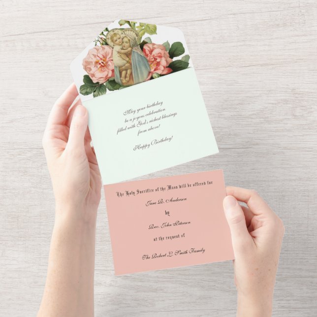 Invitación Todo En Uno La misa religiosa católica ofrece a la Virgen Marí (desgarro)