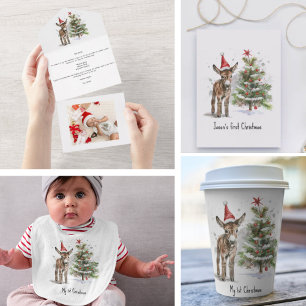 Invitación Todo En Uno La primera Navidad del dulce burro, personalizado