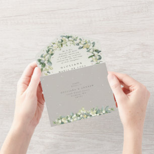 Invitación Todo En Uno La recepción de bodas Greige Snowberry+Eucalyptus