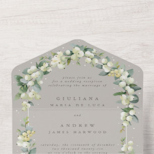 Invitación Todo En Uno La recepción de bodas Greige Snowberry+Eucalyptus