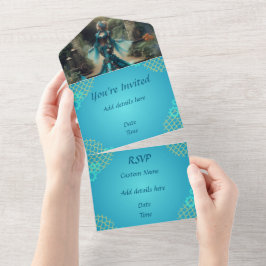 Invitación Todo En Uno La sirena Verde azulada de Steampunk Vintage