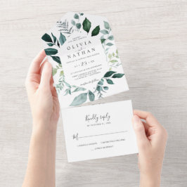 Invitación Todo En Uno La vegetación de follaje esmeralda deja al Boda en