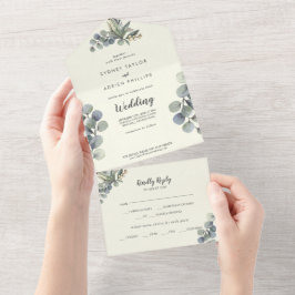 Invitación Todo En Uno La vegetación del invierno | Boda Ivory Eucalyptus