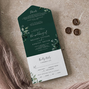 Invitación Todo En Uno La vegetación esmeralda Boda de detalles verdes