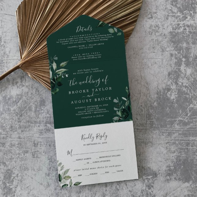Invitación Todo En Uno La vegetación esmeralda | Boda fotográfico verde (Subido por el creador)