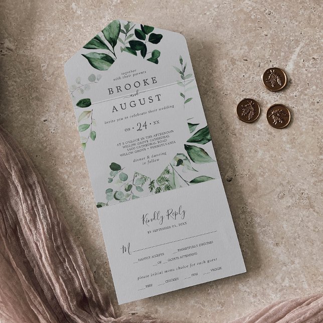 Invitación Todo En Uno La vegetación esmeralda | Boda gris (Subido por el creador)