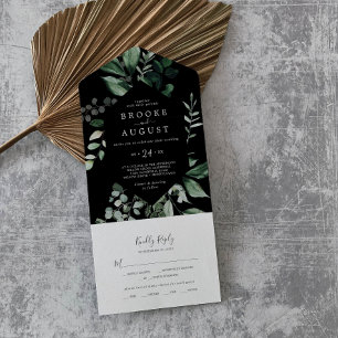 Invitación Todo En Uno La vegetación esmeralda Boda negro