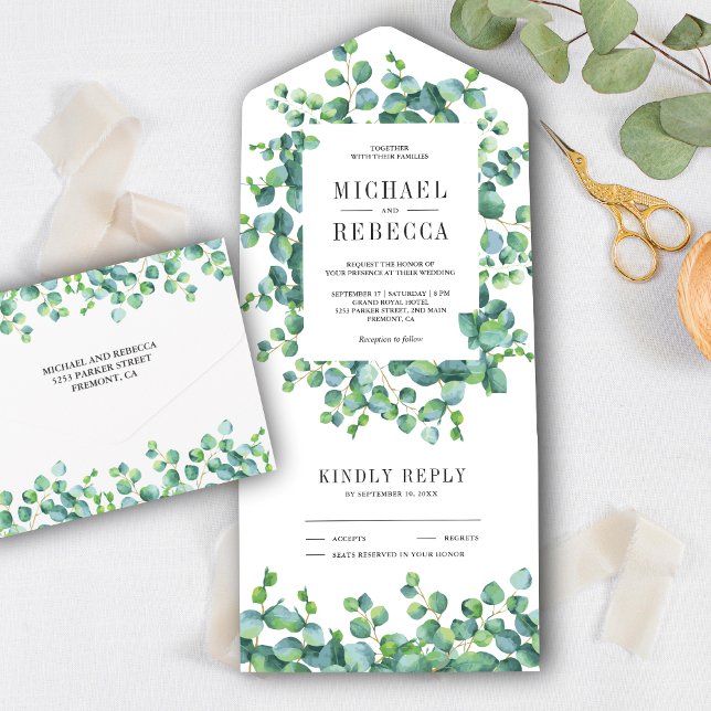 Invitación Todo En Uno La vegetación rusa moderna Eucalyptus deja Boda (Subido por el creador)