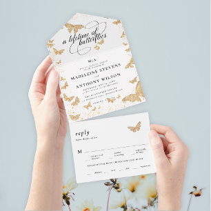 Invitación Todo En Uno La vida de las mariposas elegante Boda romántico