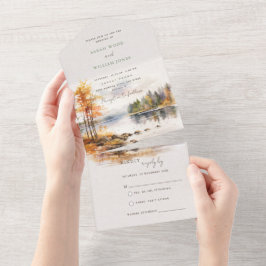 Invitación Todo En Uno Laca y bosque otoñales Invitados a una boda