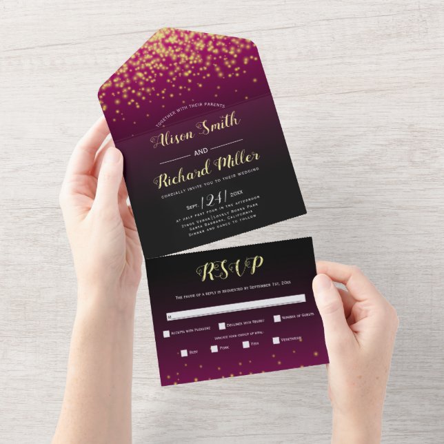 Invitación Todo En Uno Lámparas esparadrapadas boda de la noche de invier (desgarro)