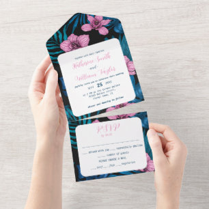 Invitación Todo En Uno Las orquídeas y las hojas de palma en una sola inv