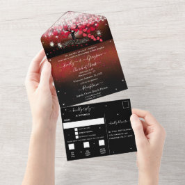 Invitación Todo En Uno Lava Fall Hada Luz Roja Corazón Hoja Árbol Boda