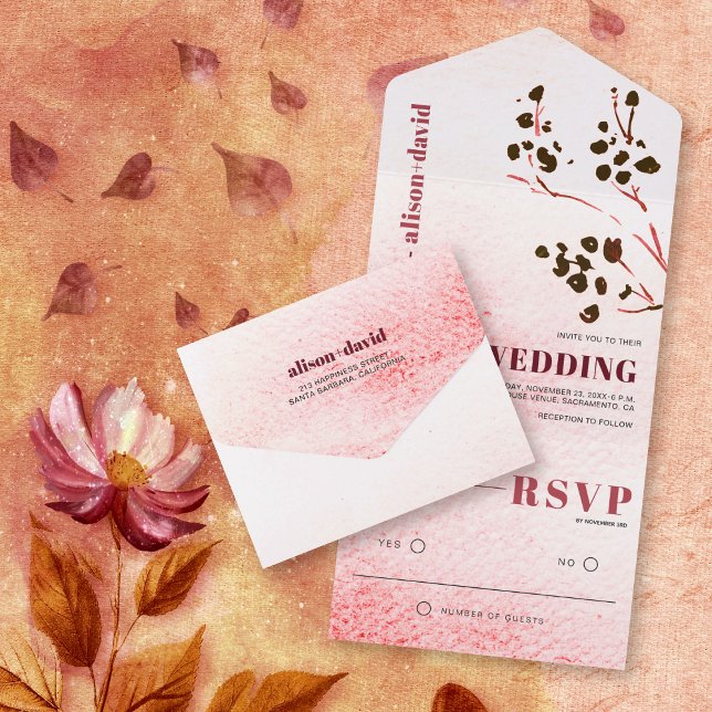 Invitación Todo En Uno Lavado de acuarela y rama boda japonés (Subido por el creador)