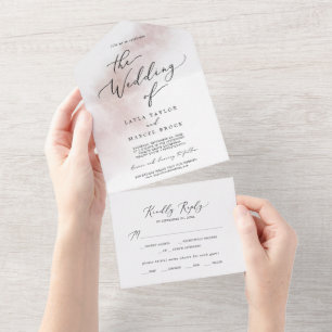 Invitación Todo En Uno Lavado de color de agua BODA RUBOR