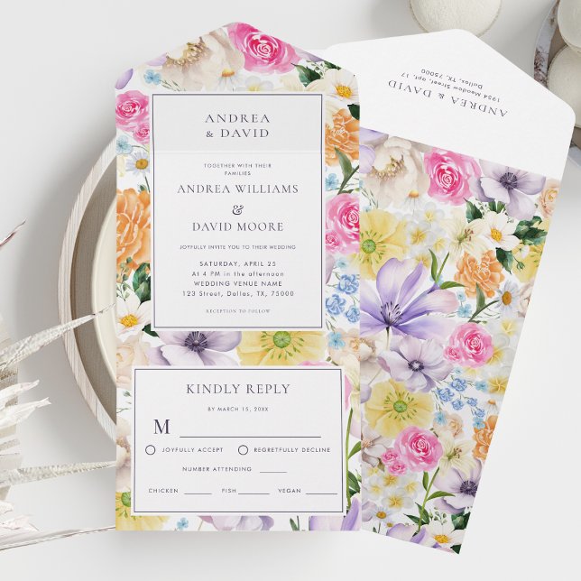 Invitación Todo En Uno Lavanda amarilla Flores silvestres Floral Boda vib (Subido por el creador)