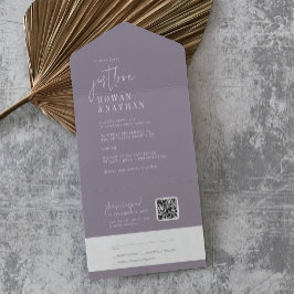 Invitación Todo En Uno Lavanda de Moda moderna sólo ama al Boda de código