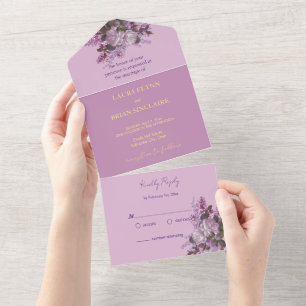 Invitación Todo En Uno Lavanda, Lilacs, Rosas, Boda
