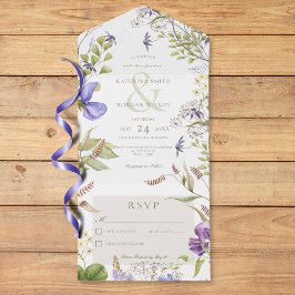 Invitación Todo En Uno Lavanda Rústica Flores Silvestres Blancas Sin Cena