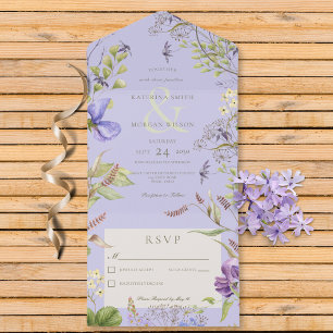 Invitación Todo En Uno Lavanda Rústica Flores Silvestres Lavanda Sin Cena