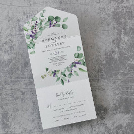 Invitación Todo En Uno Lavanda rústica y Boda de eucalipto