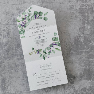 Invitación Todo En Uno Lavanda rústica y Boda de eucalipto