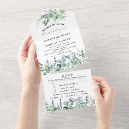 Invitación Todo En Uno Lavanda rústica y Boda de Eucalyptus RSVP