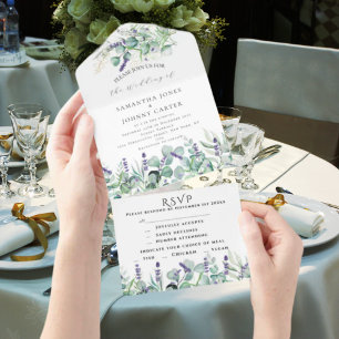 Invitación Todo En Uno Lavanda rústica y Boda de Eucalyptus RSVP
