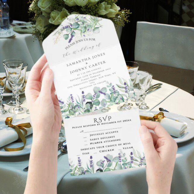 Invitación Todo En Uno Lavanda rústica y Boda de Eucalyptus RSVP (Subido por el creador)