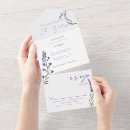 Invitación Todo En Uno Lavender Bliss Elegante Boda acuático