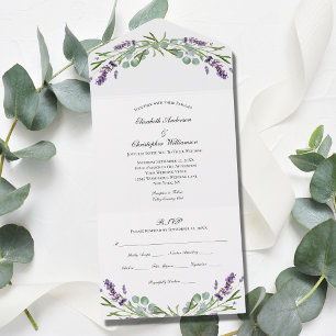 Invitación Todo En Uno Lavender Eucalyptus Boda de la triplicidad floral