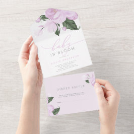 Invitación Todo En Uno Lavender morado bebé floral en una ducha de flores