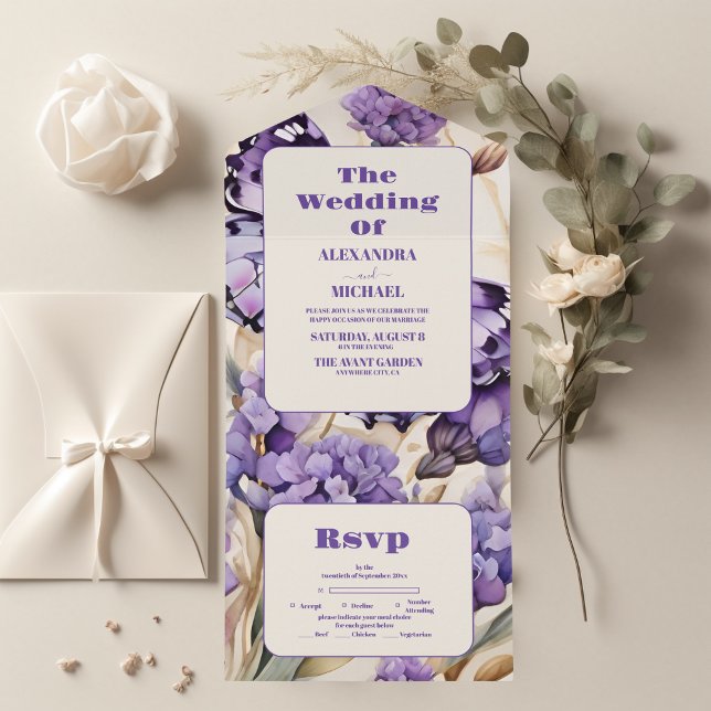 Invitación Todo En Uno Lavender Purple Floral Elegante Boda (Subido por el creador)