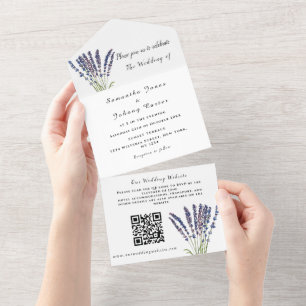 Invitación Todo En Uno Lavender Rustic Floral Watercolor QR Code Boda