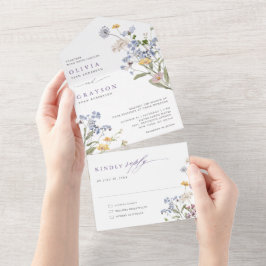 Invitación Todo En Uno Lavender Spring Wildflower Meadow Garden Wedding  
