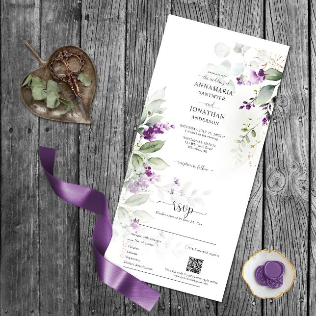 Invitación Todo En Uno Lavender Stems Greenery Boda (Subido por el creador)