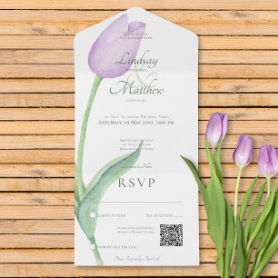 Invitación Todo En Uno Lavender Tulip Solo Purple Moderno Código QR