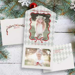 Invitación Todo En Uno Lazo Rojo Caprichoso Feliz Navidad Foto