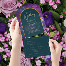 LeahG Green Purple Gold JEWEL TONES Wedding INVITE