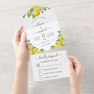 Invitación Todo En Uno Lemon Citrus Boda Amarillo primavera verano RSVP
