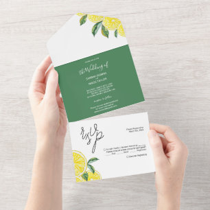 Invitación Todo En Uno Lemon Green Elegante acuarela Arte minimalista