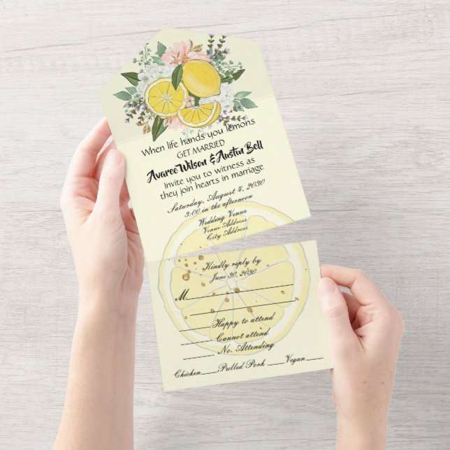 Invitación Todo En Uno Lemones y flores versión 2 (desgarro)