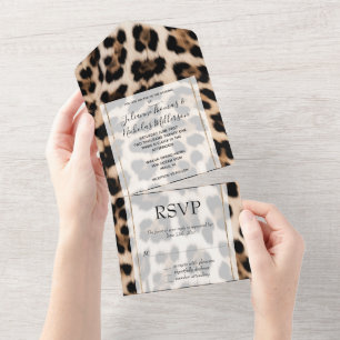 Invitación Todo En Uno Leopardo negro cremoso